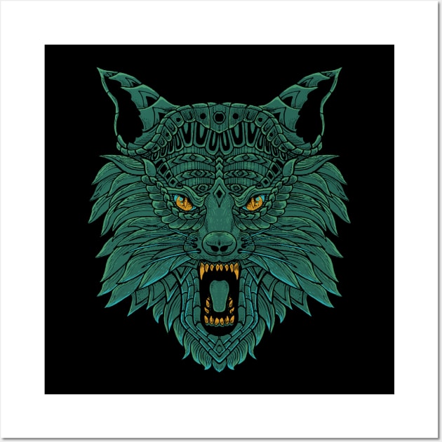 Wolf Ornate Wall Art by polkamdesign